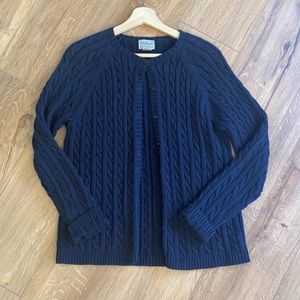 LL Bean Vintage navy blue cable knit 100% cotton cardigan sweater medium